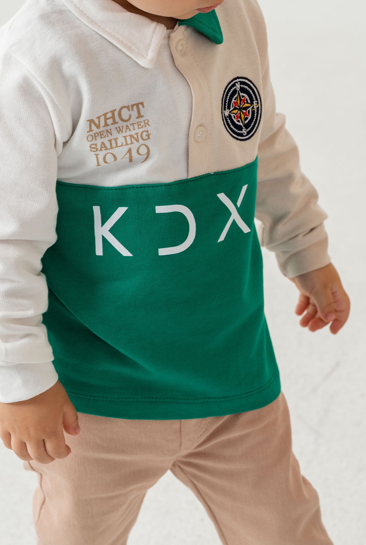 Erkek Bebek Renk Bloklu Uzun Kollu Polo Yaka Sweatshirt